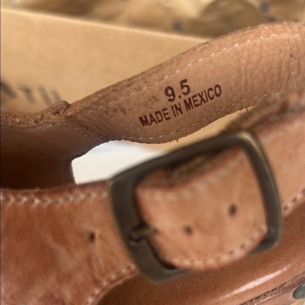 Bed Stu Tan Leather Wood-Platform Wedge Sandals - Picture 4 of 6